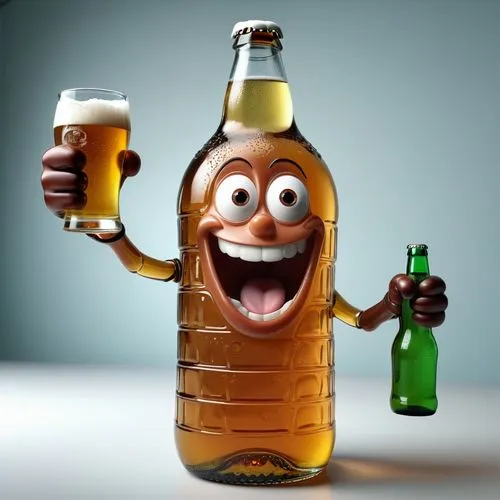 A cute Pixar style anthropomorphic bottle of beer, thumbs up and smiling, speech bubble saying "glug!",beer pitcher,beer bottle,beer mug,beer glass,beer bottles,i love beer,bottle opener,beer sausage,