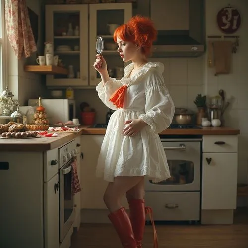 girl in the kitchen,redhead doll,vintage kitchen,pushkina,evgenia,milkmaid,doll kitchen,petrina,anchoress,pishchalnikova,rousse,orange blossom,orange cream,pastikova,vintage girl,redheads,orange cake,zaitseva,vintage dress,girl with cereal bowl