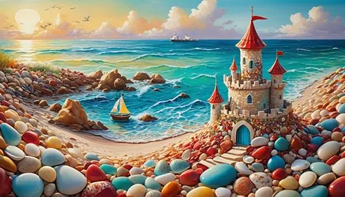 lachapelle,sea landscape,seaside resort,beach landscape,coastal landscape,ravensburger,3d fantasy,nestruev,house of the sea,sea fantasy,lighthouses,fairy tale castle,rocky beach,fantasy landscape,krasselt,fantasy picture,uderzo,fantasy art,landscape with sea,knight's castle,Conceptual Art,Daily,Daily 32