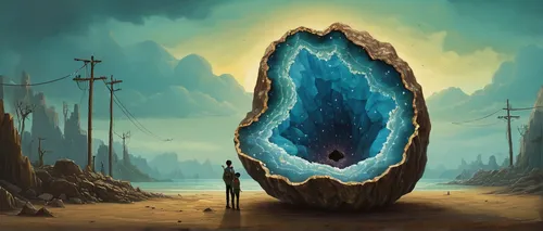 druid stone,geode,healing stone,lotus stone,crystal egg,megalith,balanced boulder,blue mushroom,horn of amaltheia,shard of glass,megalithic,megaliths,the grave in the earth,background with stones,batholith,the blue caves,keyhole,fantasy landscape,stalagmite,agate,Illustration,Abstract Fantasy,Abstract Fantasy 17