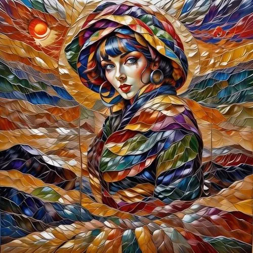 art deco woman,flamenca,glass painting,goncharova,bohemian art,viveros