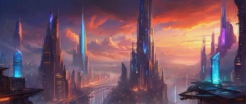 futuristic landscape,coruscant,cityscape,fantasy city,fantasy landscape,citadels,cybercity,city skyline,homeworld,ancient city,coruscating,homeworlds,skyreach,futuristic architecture,spires,skylstad,varsavsky,scifi,monoliths,skyscrapers,Illustration,Realistic Fantasy,Realistic Fantasy 01