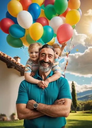 little girl with balloons,colorful balloons,father with child,rainbow color balloons,happy birthday balloons,super dad,coda alla vaccinara,photoshop manipulation,happy father's day,dad wishes,father's love,balloon hot air,corner balloons,father's day card,parents with children,balloons,fatherhood,birthday balloons,irish balloon,father's day,Art,Artistic Painting,Artistic Painting 20