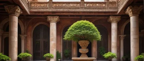 persian architecture,columns,pillars,three pillars,terracotta,garden statues,the sculptures,colonnades,courtyard,alhambra,inside courtyard,chhatri,cloister,pedestals,safdarjung,colonnade,sculptures,marble palace,mamounia,qutub,Illustration,Abstract Fantasy,Abstract Fantasy 06