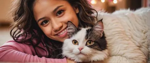 Jenna Ortega, cute cat, lying down, white fur, pink nose, big eyes, eyelashes, whiskers, sitting on Jenna's lap, Jenna smiling, wearing casual clothes, messy hair, at home, cozy atmosphere, soft light