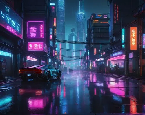 tokyo city,tokyo,shinjuku,cyberpunk,shanghai,neon arrows,cityscape,taipei,colorful city,osaka,kyoto,aesthetic,urban,neon,neon lights,dusk,vapor,alley,futuristic,toyota ae85,Illustration,Paper based,Paper Based 26