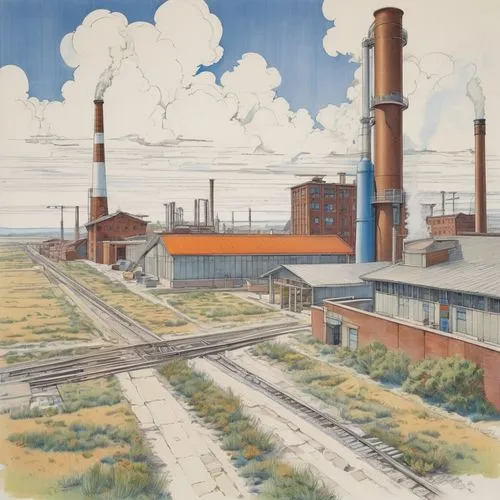 industrial landscape,coal-fired power station,factories,factory chimney,industrial plant,coal fired power plant,Conceptual Art,Daily,Daily 17