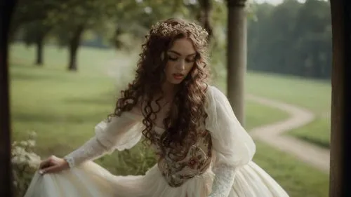 girl in a long dress,victorian lady,celtic woman,bridal dress,wedding dress,wedding gown,country dress,celtic queen,jessamine,bridal clothing,jane austen,vintage dress,fairy tale character,dead bride,girl in a long dress from the back,faery,girl in the garden,vintage woman,fairy queen,cinderella