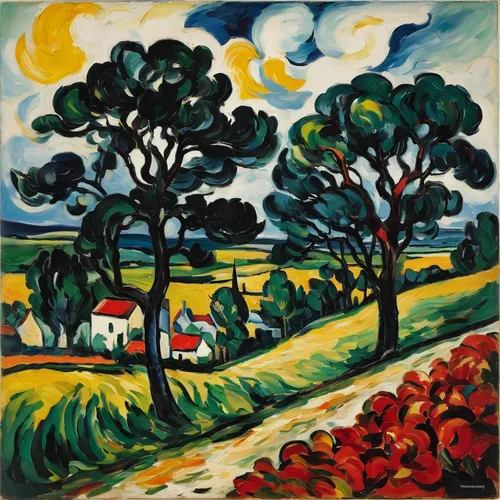 david bates,farm landscape,fruit fields,rural landscape,vegetables landscape,braque du bourbonnais,braque francais,landscape,agricultural,autumn landscape,village scene,khokhloma painting,home landscape,lapereau,braque d'auvergne,agriculture,frutti di bosco,fruit trees,vegetable field,cultivated field,Art,Artistic Painting,Artistic Painting 37