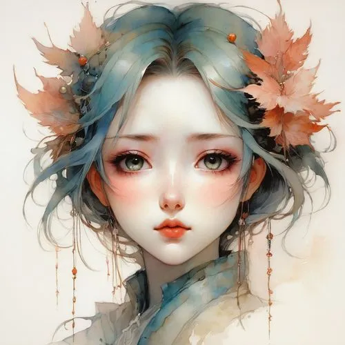 kommuna,maiko,fairie,oiran,amaterasu,amano,fantasy portrait,hoshihananomia,geishas,faery,faerie,persephone,japanese art,mystical portrait of a girl,flower fairy,geiko,geisha girl,geisha,diwata,fae,Illustration,Realistic Fantasy,Realistic Fantasy 16