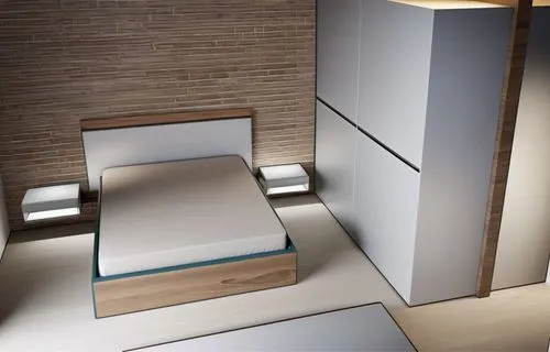 Stanza da letto moderna in bianco e nero, con le seguenti caratteristiche e quote:

Dimensioni della stanza: 387 cm di larghezza per 344 cm di profondità.
Letto contenitore sospeso: Posizionato sul la