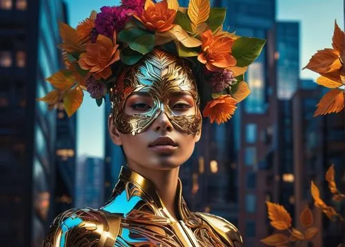 golden wreath,masquerade,gold mask,golden mask,golden crown,venetian mask,oshun,caribana,brazil carnival,girl in a wreath,afrofuturism,golden flowers,baoshun,gold flower,gold crown,gold leaves,mascarade,adorned,pintados,headpieces,Photography,Artistic Photography,Artistic Photography 08