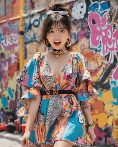 Very beautiful young woman, H-cup chest, Very high resolution picture, full body shot, smiling face,harajuku,japanese kawaii,colorful floral,japanese idol,floral japanese,kimono,colorful,japanese woma