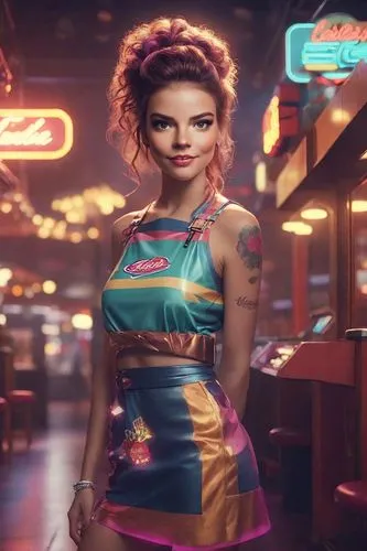 retro diner,retro woman,retro girl,retro women,rockabella,tattoo girl,jukebox,neon carnival brasil,waitress,retro look,cigarette girl,cocktail dress,artistic roller skating,retro eighties,80s,retro background,neon body painting,retro styled,carbossiterapia,retro style,Photography,Cinematic