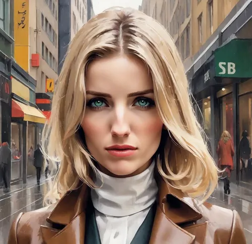 blonde woman,blonde girl,world digital painting,pedestrian,blond girl,cool blonde,the blonde photographer,photoshop manipulation,blonde woman reading a newspaper,city ​​portrait,portrait background,a pedestrian,woman walking,digital painting,woman portrait,young woman,oil painting on canvas,female doctor,gena rolands-hollywood,short blond hair,Digital Art,Poster