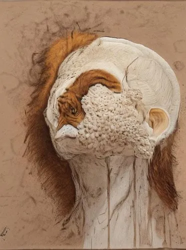 painting of a head with hair sticking out of the back,meerschaum,female lion,lion head,neuroanatomical,phrenologist,craniopagus,Common,Common,None