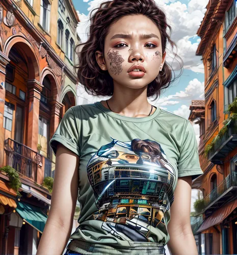 girl in t-shirt,asian vision,sci fiction illustration,city ​​portrait,world digital painting,girl and car,image manipulation,oriental girl,photoshop manipulation,asian woman,photo manipulation,isolated t-shirt,fashion street,print on t-shirt,digital compositing,chinese art,tshirt,vietnam,scifi,futuristic landscape