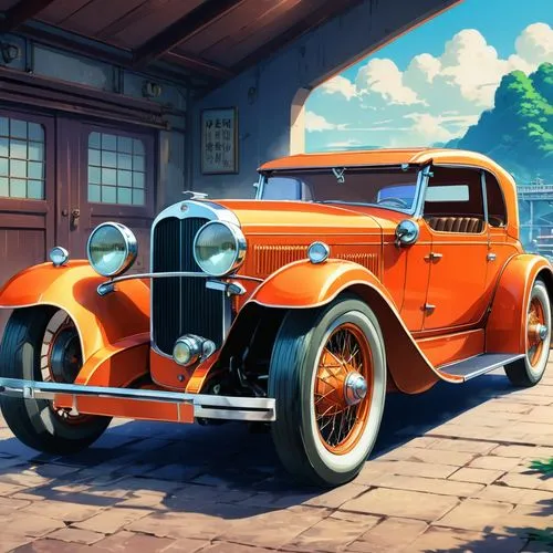 amstutz,cartoon car,antique car,mitsuoka,hotrod car,rolls royce 1926,Illustration,Japanese style,Japanese Style 03