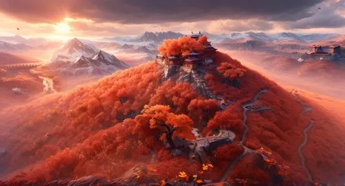 fire in the mountains,fire mountain,erebor,mordor,flaming mountains,volcanic landscape