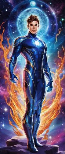 human torch,star-lord peter jason quill,dr. manhattan,aquarius,zodiac sign leo,steel man,virgo,andromeda,archangel,quantum,ascension,spaceman,astral traveler,the zodiac sign taurus,tesla,astropeiler,the archangel,apollo,meteor,astronira,Illustration,Realistic Fantasy,Realistic Fantasy 20