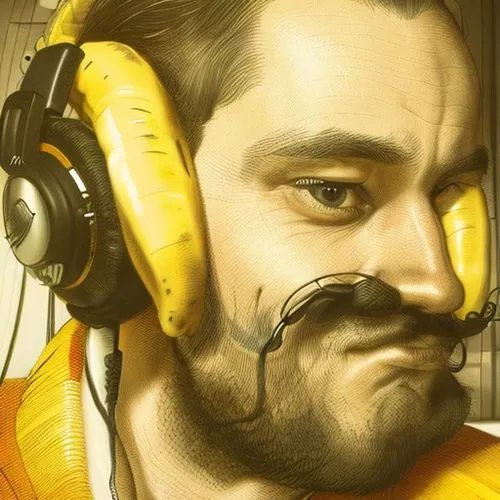 headset,dewalt,headset profile,twitch icon,yellow hammer,fan art,announcer,drawing bee,yellow orange,game illustration,yellow wall,handlebar,mustard,yellow background,wireless headset,headphone,world digital painting,digital painting,yellow,facial hair