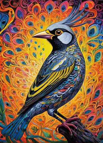 bird painting,colorful birds,avian,ornamental bird,an ornamental bird,magpie,yellow breasted chat,nature bird,oil painting on canvas,aztec gull,oriole,ornithology,magpie lark,hedwig,coastal bird,night bird,eastern meadowlark,bird migration,tropical bird,wild bird,Illustration,Realistic Fantasy,Realistic Fantasy 39