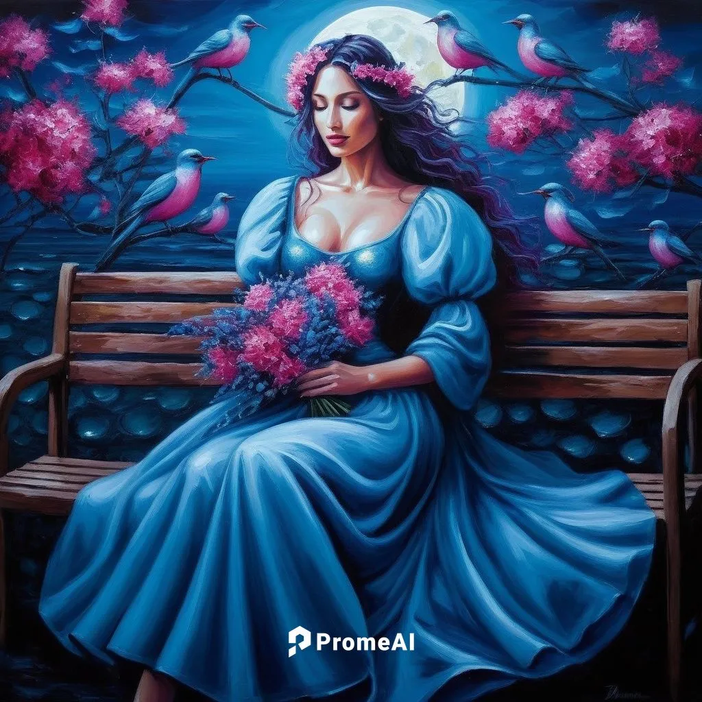 Moonlit Serenity by the Sea ,Passion Sexy Painting ,Naked Woman  Abstract Body Art Oil Painting
,blue rose,flamenca,jasmine blue,blue moon rose,habanera,blue hydrangea,romantic portrait,oil painting o