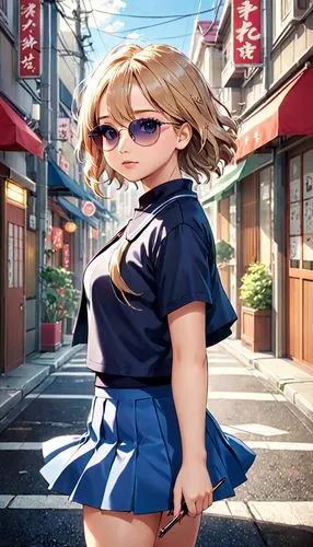 "Jennifer Lawrence with sunglasses, atiesh, mini skirts",  by artist "anime", Anime Key Visual, Japanese Manga, Pixiv, Zerochan, Anime art, Fantia By artist "anime", 3d anime art, cel shaded,anime jap