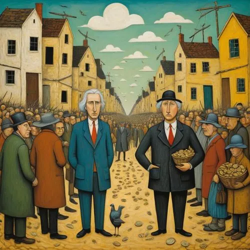 grant wood,vandenbroucke,town musicians,kurelek,spiegelman,townspeople,Art,Artistic Painting,Artistic Painting 49