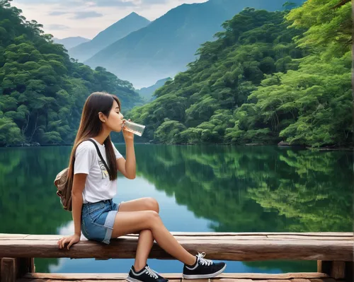 landscape background,girl sitting,relaxed young girl,background view nature,girl on the river,tea zen,woman sitting,girl in a long,natural scenery,contemplation,contemplate,the natural scenery,people in nature,thoughtful,contemplative,perched on a log,creative background,south korea,girl and boy outdoor,japan landscape,Photography,Black and white photography,Black and White Photography 07