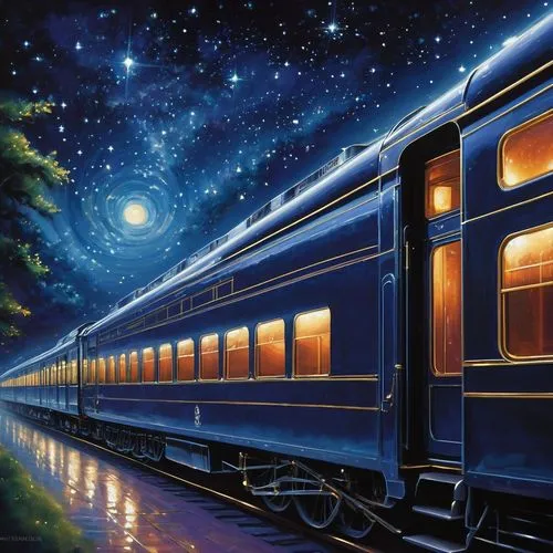 galaxy express,spaceliner,starry night,starry sky,long-distance train,train of thought,Conceptual Art,Daily,Daily 32