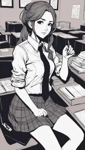 detention,secretarial,kofuku,classroom,girl studying,teacher,schoolteacher,mitsuru,student,desks,afterschool,school skirt,school desk,school clothes,schoolbreak,schooler,estudiante,girl at the computer,maestra,asahina,Illustration,Black and White,Black and White 02