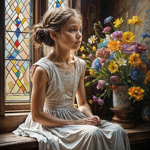 heatherley,young girl,mystical portrait of a girl,girl praying,oil painting on canvas,jessamine