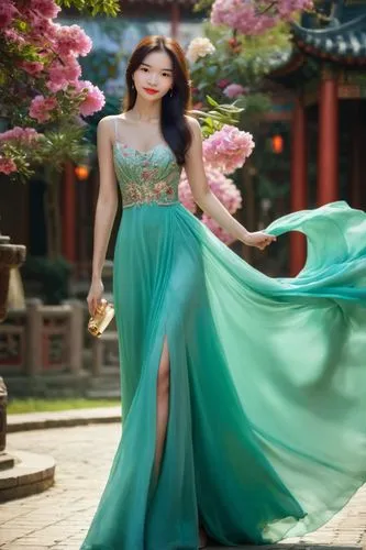 xiaoqing,girl in a long dress,teal blue asia,yifei,oriental princess,cheongsam,xiaofei,hanfu,green dress,a floor-length dress,miss vietnam,ao dai,yangmei,celtic woman,yunjin,yingjie,evening dress,qixi,jinling,hanbok