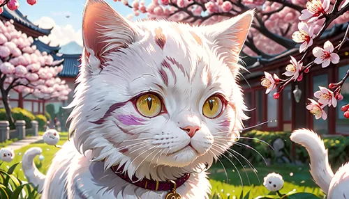 flower cat,blossom kitten,white cat,spring background,japanese sakura background,springtime background,sakura background,chinese pastoral cat,sakura blossom,turkish angora,spring blossoms,felidae,sakura tree,pink cat,sakura blossoms,cute cat,breed cat,sakura flower,bengal,cherry blossoms,Anime,Anime,General