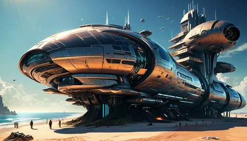 bladeunner screenshot, focused photography, concept art, final render, rendered in cycles, main beach, space station,  lively marketplace, lively Star Wars dwellers spaceship :: Ismail Inceoglu, Jaros