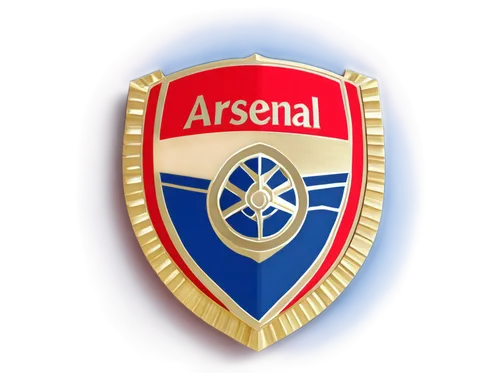 Arsenal logo, football club emblem, cannon design, red and blue colors, golden outline, detailed textures, metallic material, circular shape, centered composition, high contrast lighting, 3D rendering