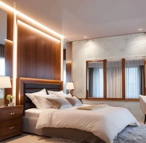 Wall,a bedroom with a large white bed sitting next to a chair,stateroom,staterooms,guestrooms,chambre,modern room,interior decoration