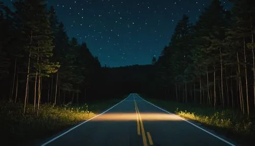 empty road, night, forest, fireflies, north america, sparse houses on the side,night highway,highway lights,light trail,long exposure light,empty road,the road,open road,long exposure,light trails,roa