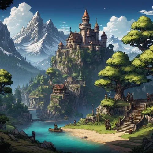 fantasy landscape,mountain settlement,meteora,mountain village,fairy village,mountain world,fantasy world,fantasy art,fantasy picture,3d fantasy,landscape background,alpine village,druid grove,ancient city,high landscape,an island far away landscape,knight village,home landscape,mountainous landscape,mountain scene,Conceptual Art,Sci-Fi,Sci-Fi 20