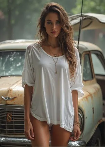 girl and car,opel record coupe,fairlane,lada,audi 100,opel record