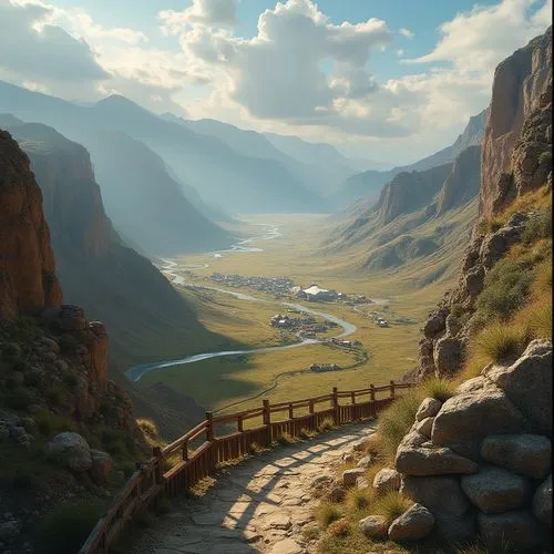 fantasy landscape,valley,mountain landscape,mountain valley,mountain valleys,mountainous landscape,gondolin,alpine landscape,world digital painting,landscape background,the valley of the,mountain scene,beautiful landscape,canyon,mountain pasture,high landscape,mountain world,salt meadow landscape,the landscape of the mountains,green valley,Photography,General,Realistic