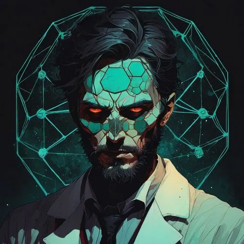 two face,hex,transistor,theoretician physician,virus,cyborg,cyberpunk,biologist,surgeon,anaglyph,digital illustration,sci fiction illustration,ship doctor,vector illustration,physician,vector art,cybernetics,doctor,infection,frankenstein,Illustration,Paper based,Paper Based 19