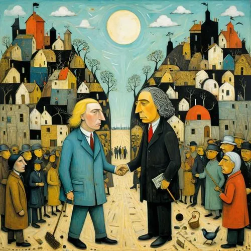 vandenbroucke,fornasetti,spiegelman,pilgrims,townspeople,malakov,Art,Artistic Painting,Artistic Painting 49