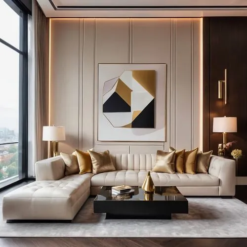 gold wall,contemporary decor,modern decor,minotti,mahdavi,gold stucco frame,luxury home interior,apartment lounge,modern minimalist lounge,modern living room,interior modern design,livingroom,penthouses,living room,mid century modern,luxe,sitting room,interior design,contemporary,gold paint strokes,Unique,3D,Clay