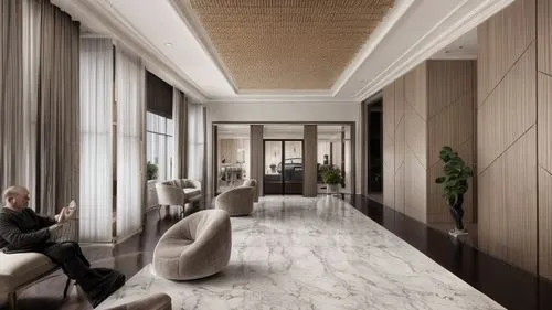 hallway space,3d rendering,hotel hall,luxury home interior,dining room,board room,hotel lobby,billiard room,room divider,breakfast room,hallway,lobby,meeting room,concrete ceiling,contemporary decor,s