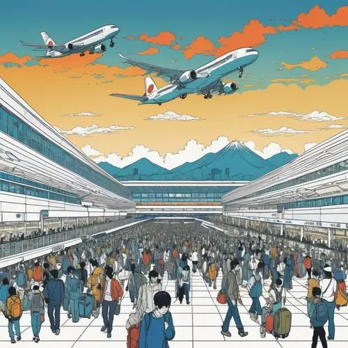 skytrains,osaka station,skyrail,narita,maglev,high-speed rail,shinkansen,sky train,skytrax,departures,haneda,flyways,megaprojects,aerotropolis,worldport,skytrain,aeroport,air transport,tokyo ¡¡,commuters,Illustration,Vector,Vector 02