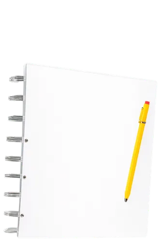 Folder, A4 size, yellow tab, metal ring binder, white paper sheets, colorful pens, pushpin on top right corner, 3/4 composition, shallow depth of field, softbox lighting, realistic texture, detailed w