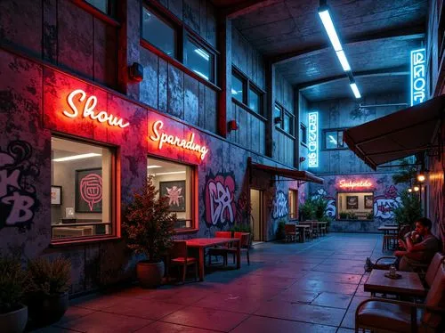 neon coffee,retro diner,neon sign,storefronts,street cafe,eatery,alley,soda shop,neon drinks,alleyway,ice cream shop,kowloon city,retro styled,sidestreets,coffeeshop,diner,alleyways,sidestreet,eateries,coffee shop