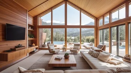 modern living room,snohetta,luxury home interior,the cabin in the mountains,chalet,interior modern design,alpine style,living room,livingroom,family room,bohlin,house in the mountains,wooden beams,snow house,log home,living room modern tv,wood window,great room,modern decor,log cabin,Photography,General,Realistic